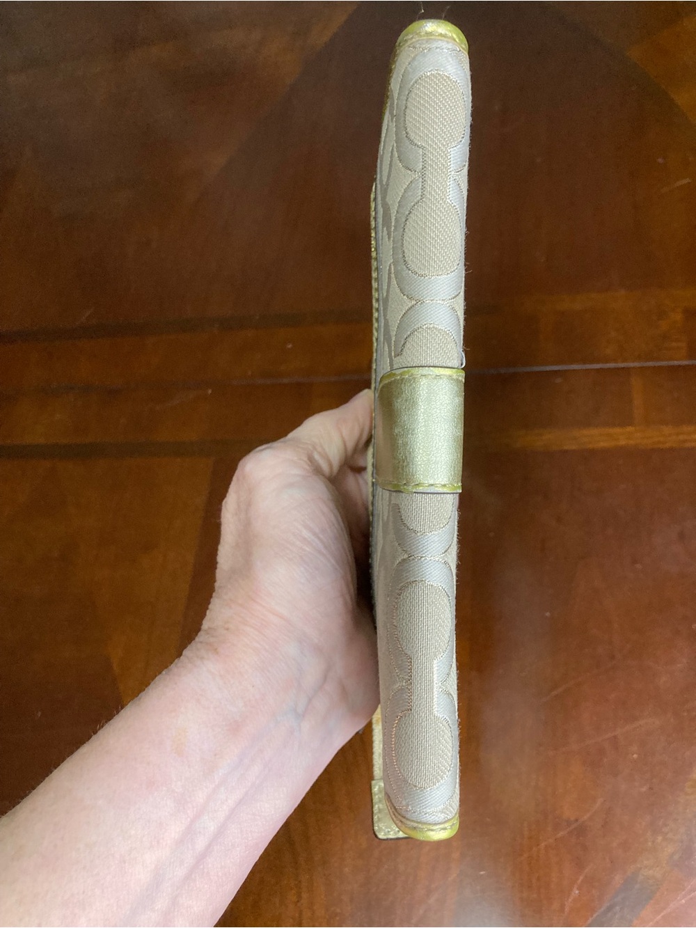 Coach Julia Op Art Zip Wristlet/Wallet. Khaki Beige & Gold Canvas Leather EUC - Picture 11 of 16